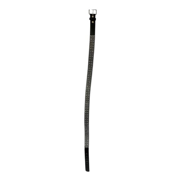 Black Belt With Rhinestone Studs Manmade Material Silver-Tone Buckle 47” Long - Picture 1 of 10